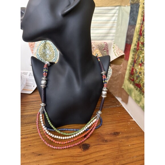 CHICO'S Multi Strand Floating Necklace Multi-color Bead Tube Beaded Tribal - Picture 10 of 11